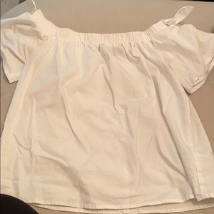White off the shoulder tie short sleeve shirt